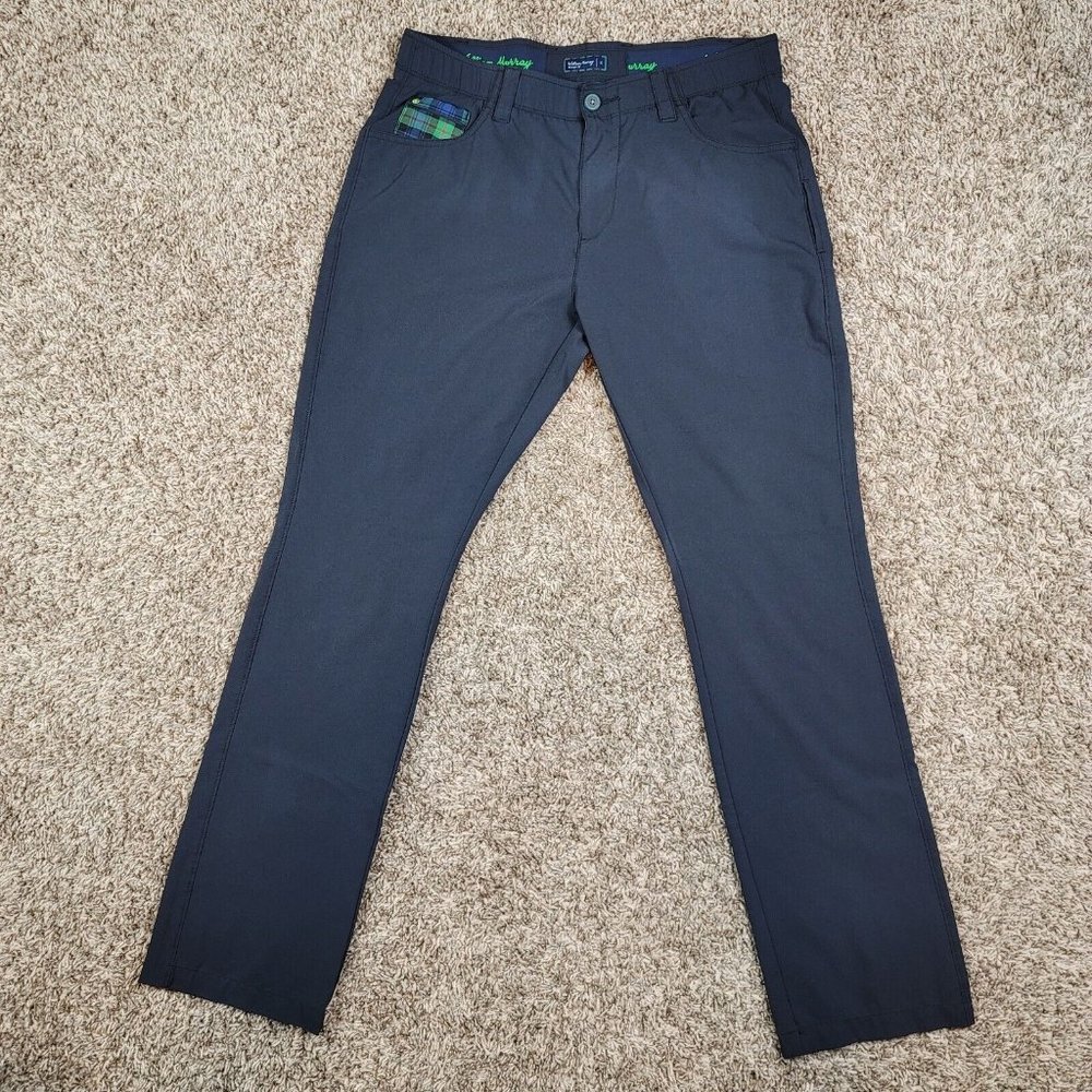 William Murray Bill Men's Size 34 Straight Fit Navy Plaid Stretch Golf Pants